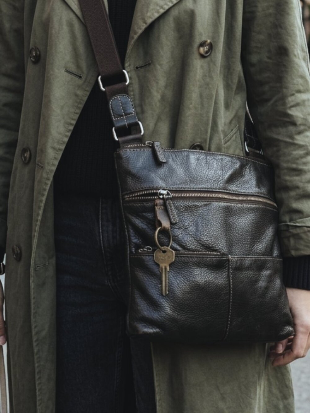 Roots Black Leather And Canvas Crossbody Bag